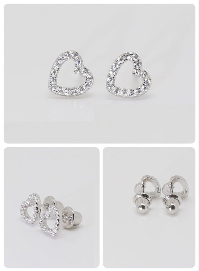 Lulau Sterling Silver Heart Earrings with Screw Back for Women 925 Sensitive Stud Everyday Ladies (Wihte B) - Image 4